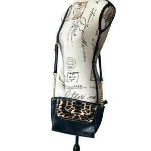 NWOT Anne Klein black and gold with animal print shoulder purse